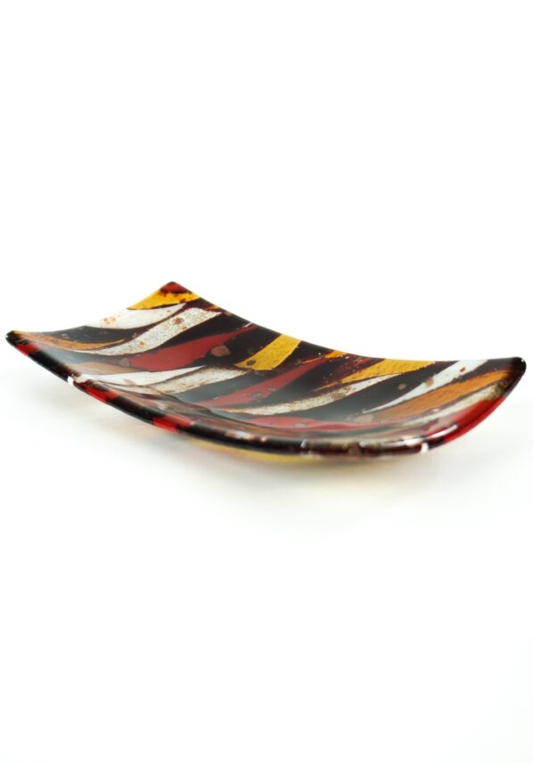 Rectangular Plate Murano Glass - Red Flakes Gold Leaf 24kt