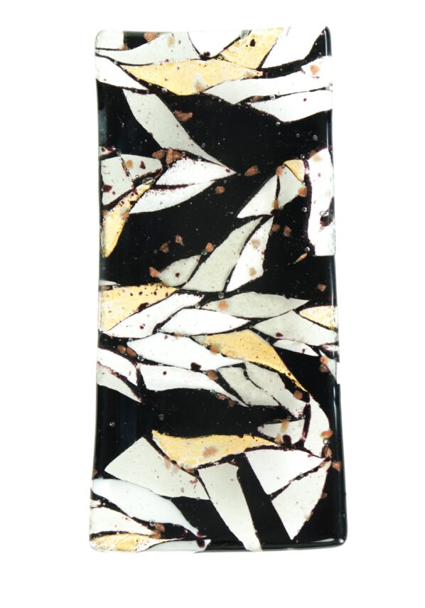 Rectangular Plate Murano Glass - Black Flakes Gold Leaf 24kt