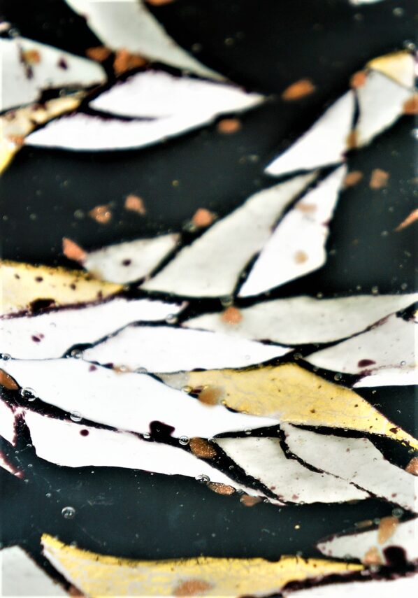 Rectangular Plate Murano Glass - Black Flakes Gold Leaf 24kt