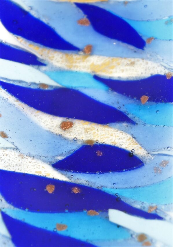 Rectangular Plate Murano Glass - Blue Flakes Gold Leaf 24kt