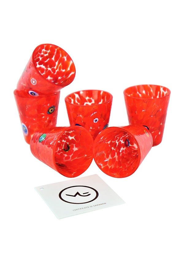 Mony - Set Of 6 Red Murano Liqueur Drinking Glasses