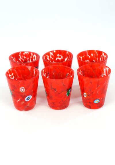 Mony - Set Of 6 Red Murano Liqueur Drinking Glasses