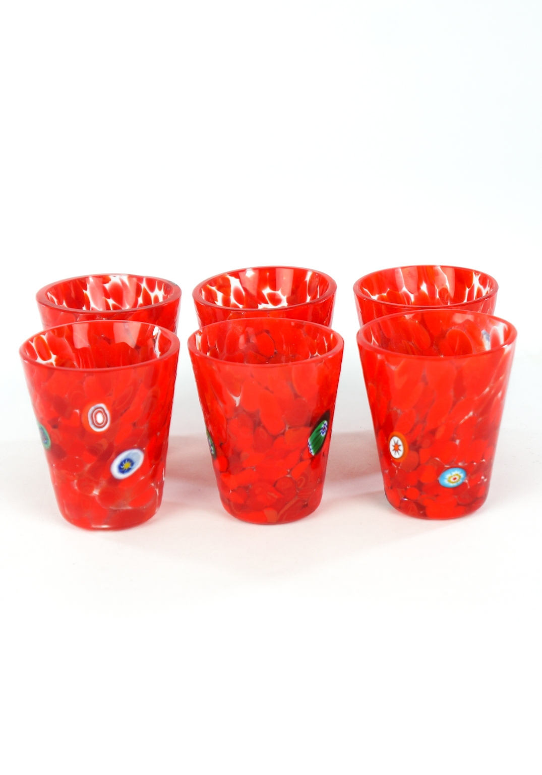 A Set of 6 Handblown Liqueur Glasses with Enamel Decoration A Set of 6 Handblown Liqueur Glasses with Enamel Decoration