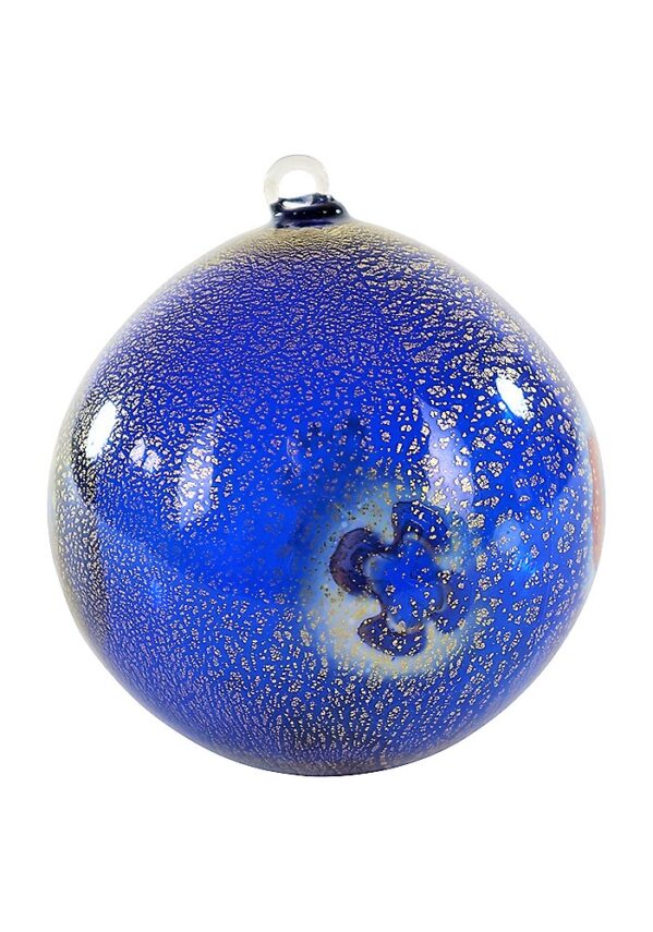 Palla Di Natale Blu Millefiori In Vetro Soffiato Di Murano