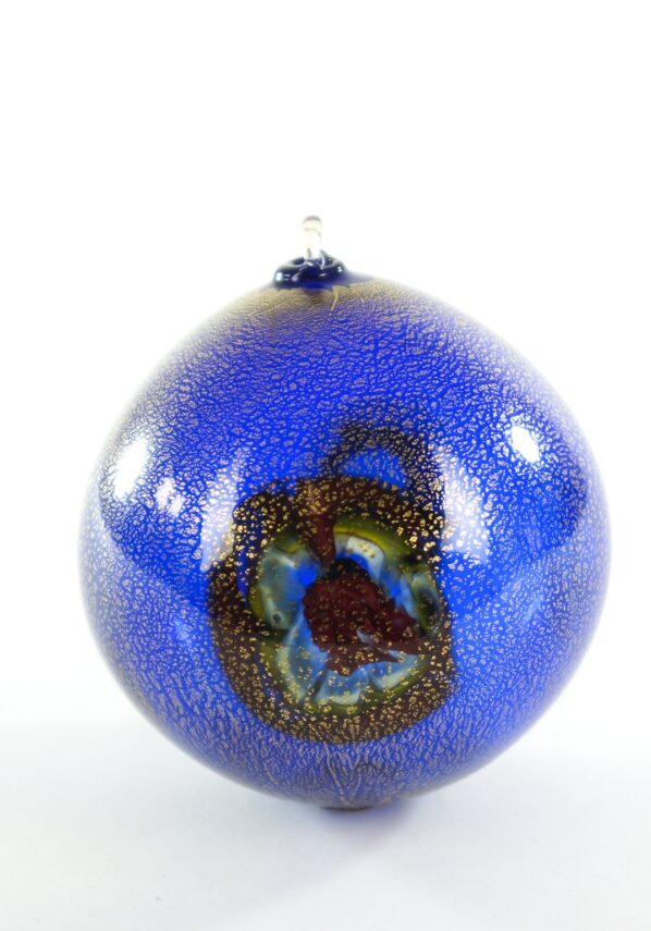 Xmas Blue Murano Glass Ball With Murrina Millefiori