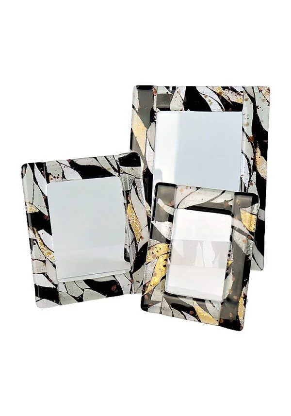 Picture Frame Murano Glass – Black Flakes Gold Leaf 24kt