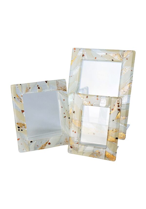 Picture Frame Murano Glass – White Flakes Gold Leaf 24kt