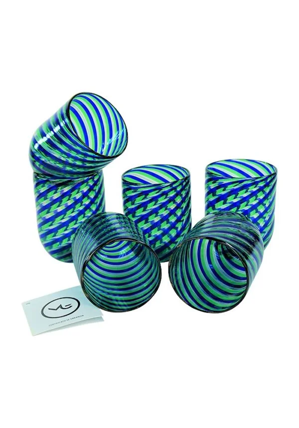 Pairo - Set Of 6 Murano Drinking Glasses Blue Green Aventurine