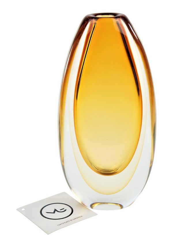 Elongated Amber Sommerso Murano Glass Vase Made Murano Glass