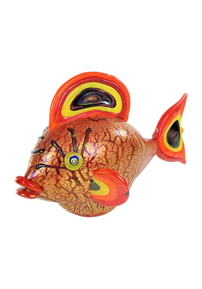 Murano Glass Fish Red Gold Unique Piece 1/1 Made Murano Glass