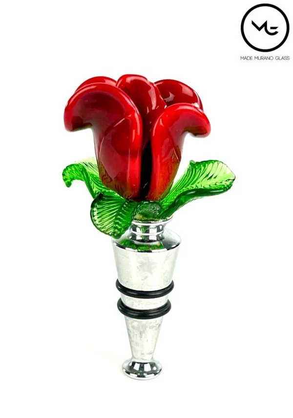 Bottle Cap Red Rose In Murano Glass