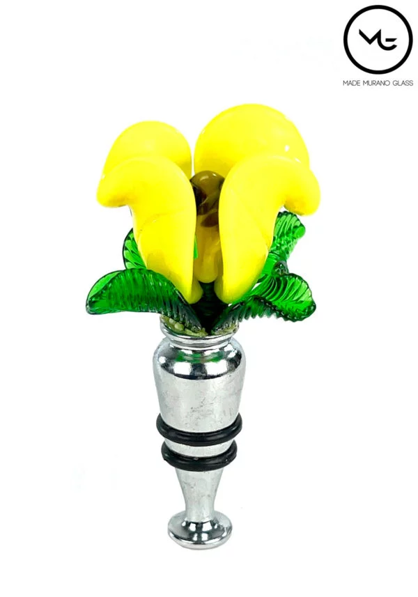 Bottle Cap Yellow Rose In Murano Glass