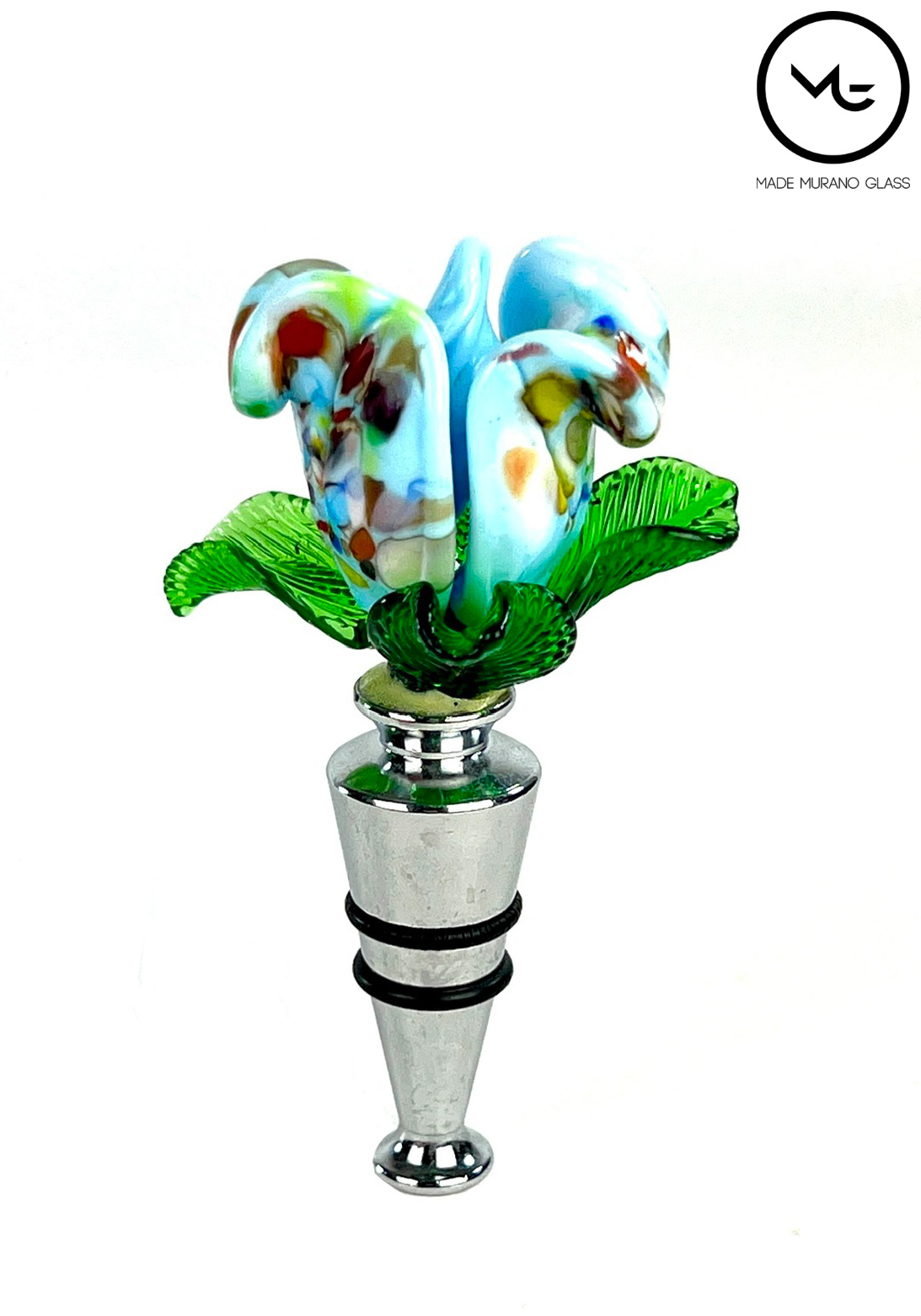 Bottle Cap Light Blue Rose In Murano Glass Made Murano Glass