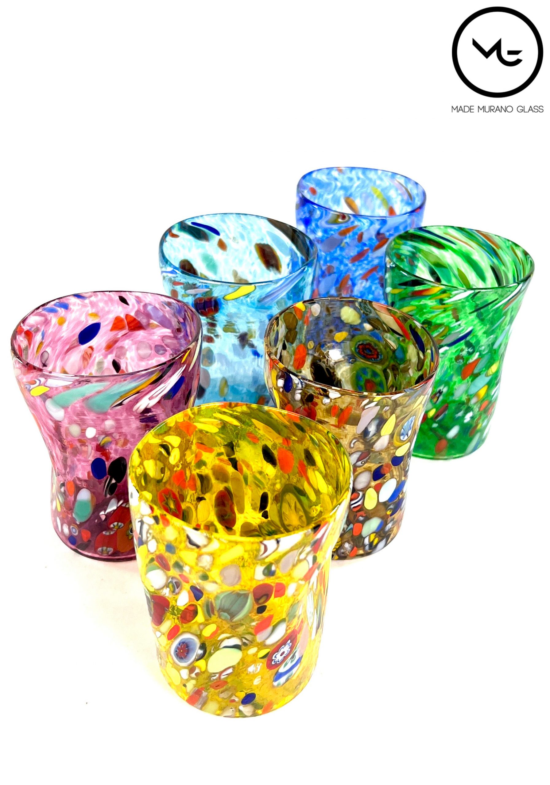 Franco Multi-Colored Glass Drinking Glasses, Set of 6, Made in Murano