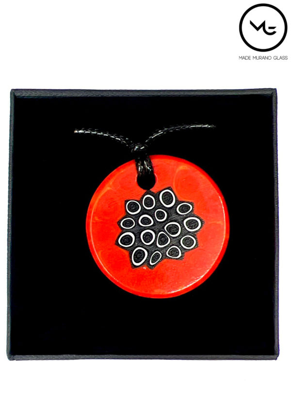 Siro - Black Red Murrina Round Pendant in Murano Glass
