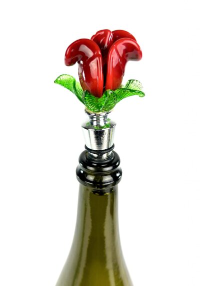 Bottle Cap Red Rose In Murano Glass