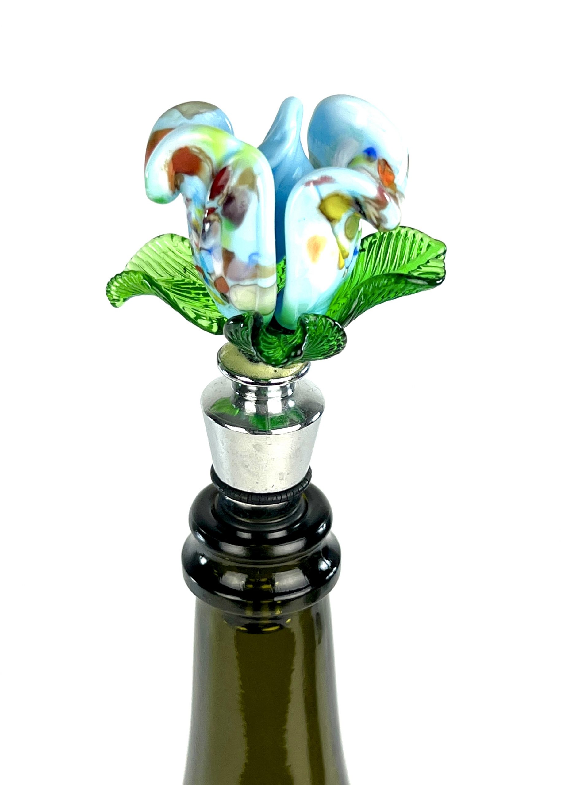 Bottle Cap Light Blue Rose In Murano Glass Made Murano Glass