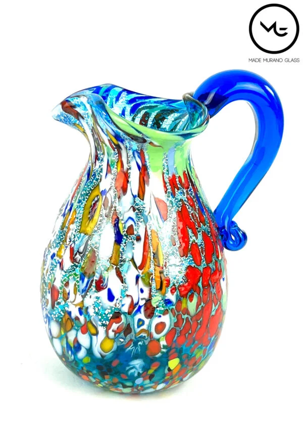 Jug In Murano Blown Glass Light Blue Fantasy