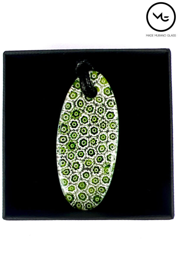 Biste - Green White Murrina Oval Pendant in Murano Glass