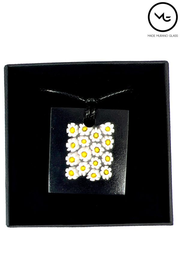 Veri - Black White Yellow Murrina Square Pendant in Murano Glass