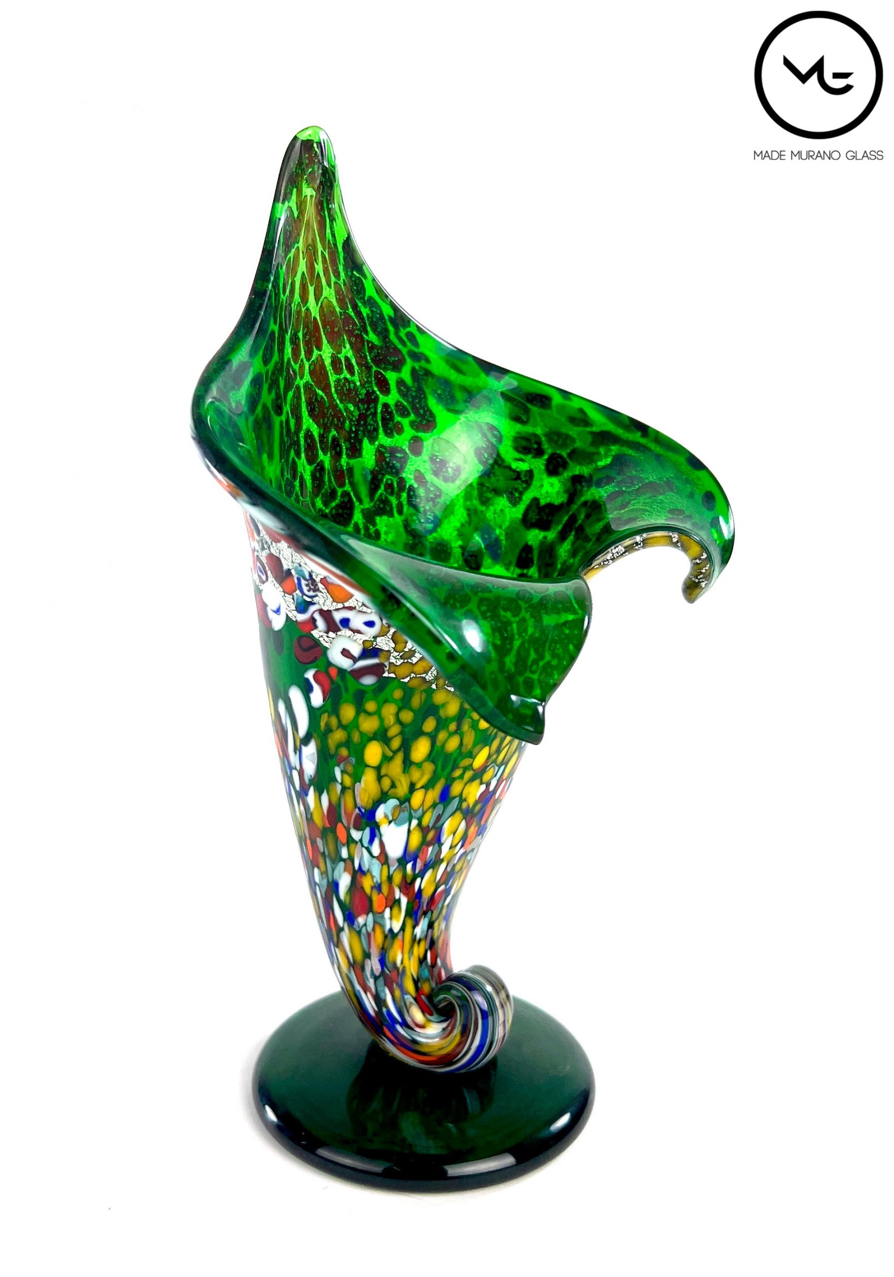 Cornucopia Green Murano Glass Vase "Fantasy" Made Murano Glass