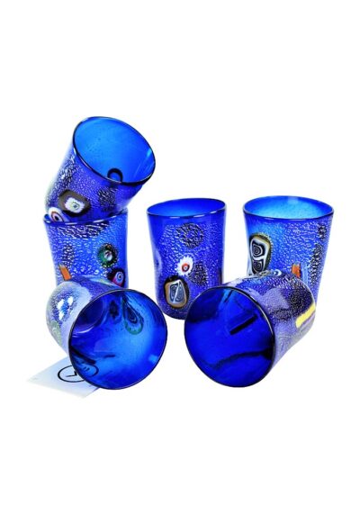 Blue Sea - Set Of 6 Blue Murano Drinking Glasses With Jug