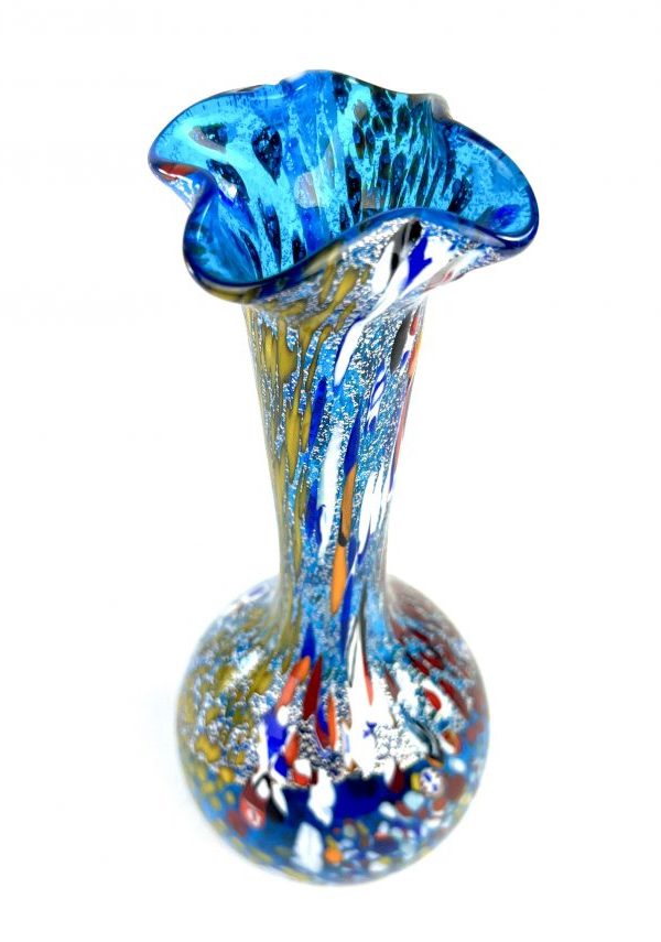 工芸品 Murano Glass Vase (Blue & Yellow) Murano Glass Cobalt Blue Amber Vase - Murano Glass - Murano