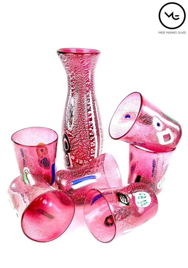 Motivation - Set Of 6 Rubin Murano Drinking Glasses With Jug