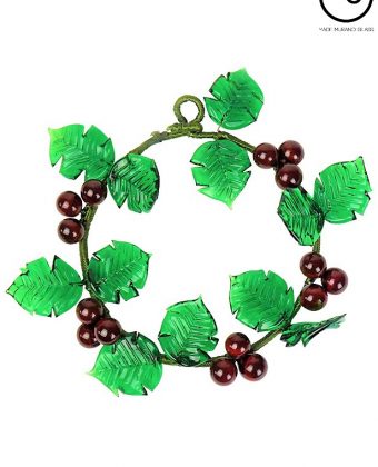 Wreath With Red Berries In Murano Glass - Christmas Decorations
