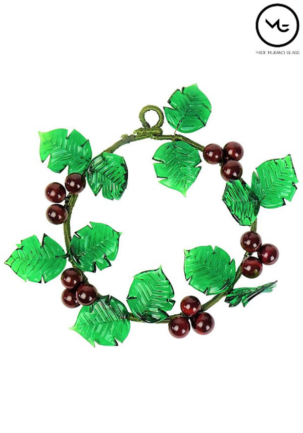 Wreath With Red Berries In Murano Glass - Christmas Decorations