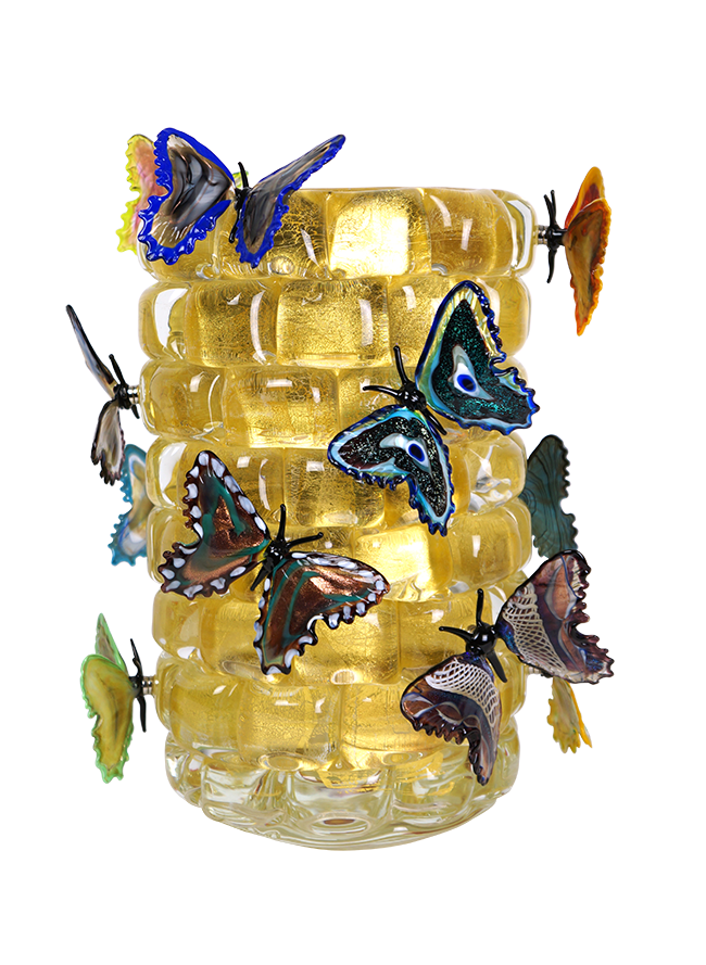 MURANO MORGILLO GLASS ムラノ 金彩ブルー双耳飾り グラス Irax - Set Of 6 Multicolored Murano Drinking Glasses With