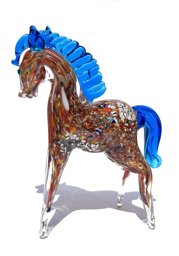 Collezione Aida Sommerso - Cavallo In Vetro Di Murano Acquamarina - Made Murano Glass