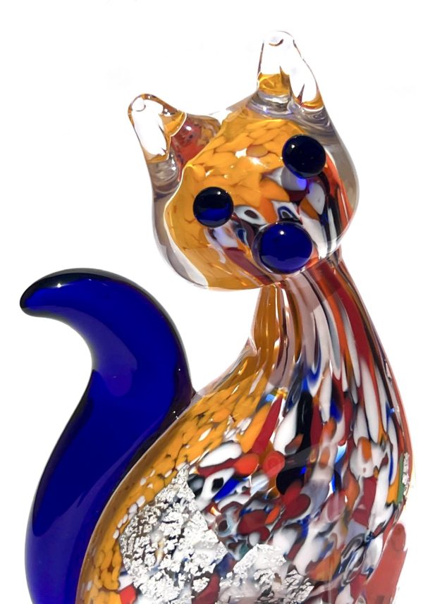 Collection Aida Sommerso Blue Murano Glass Cat Made Murano Glass