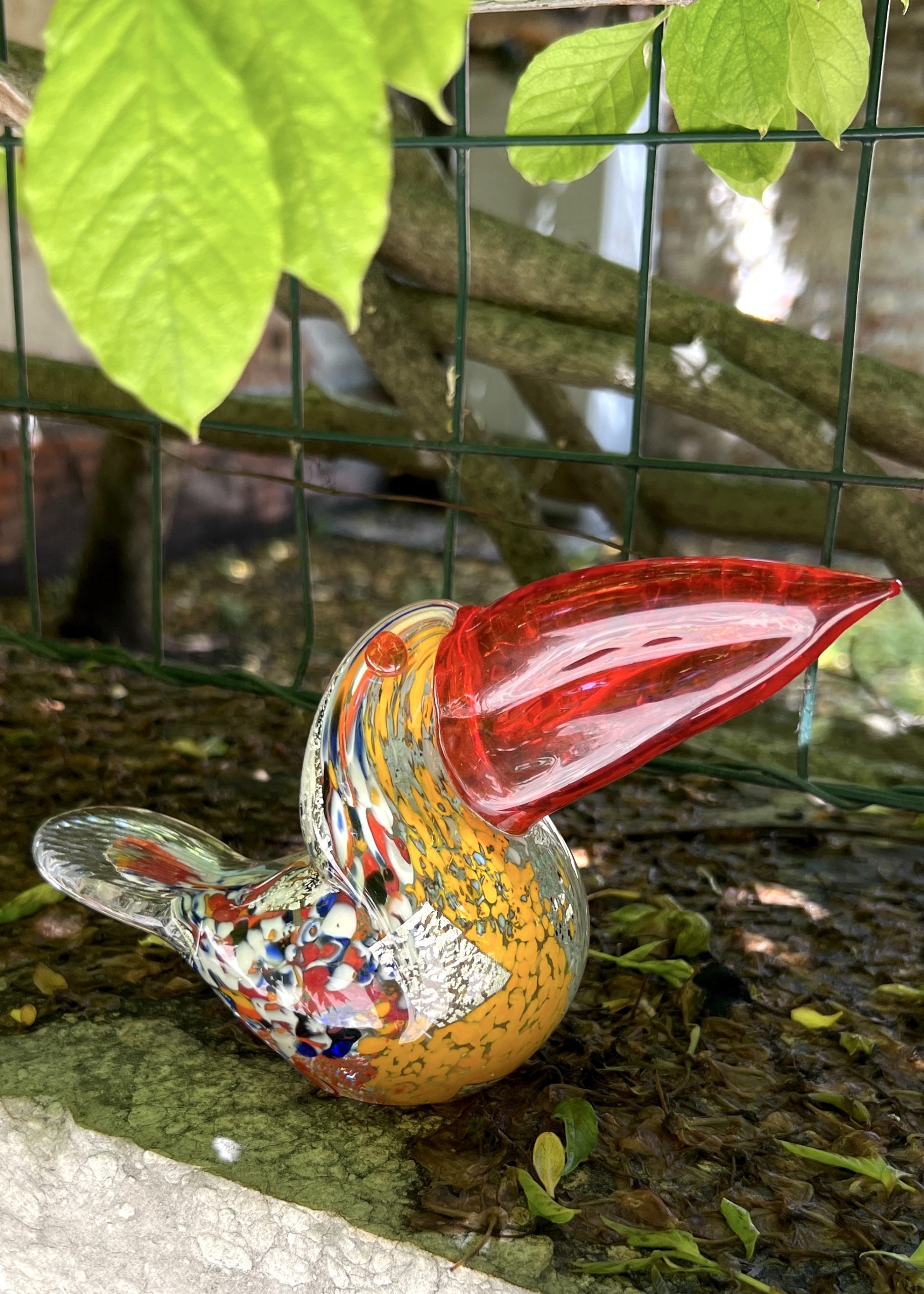 Collection Aida Sommerso - Red Murano Glass Toucan - Made Murano Glass