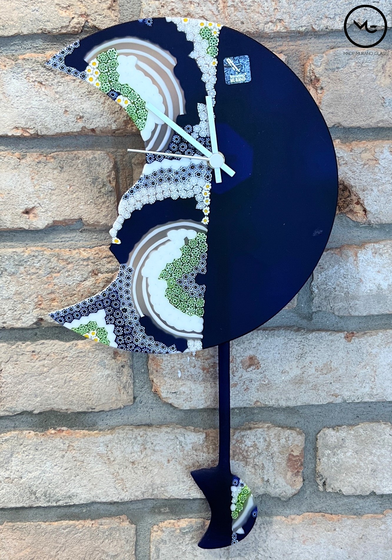 Space - Wall Clock In Murano Glass With Pendulum - Made Murano Glass
