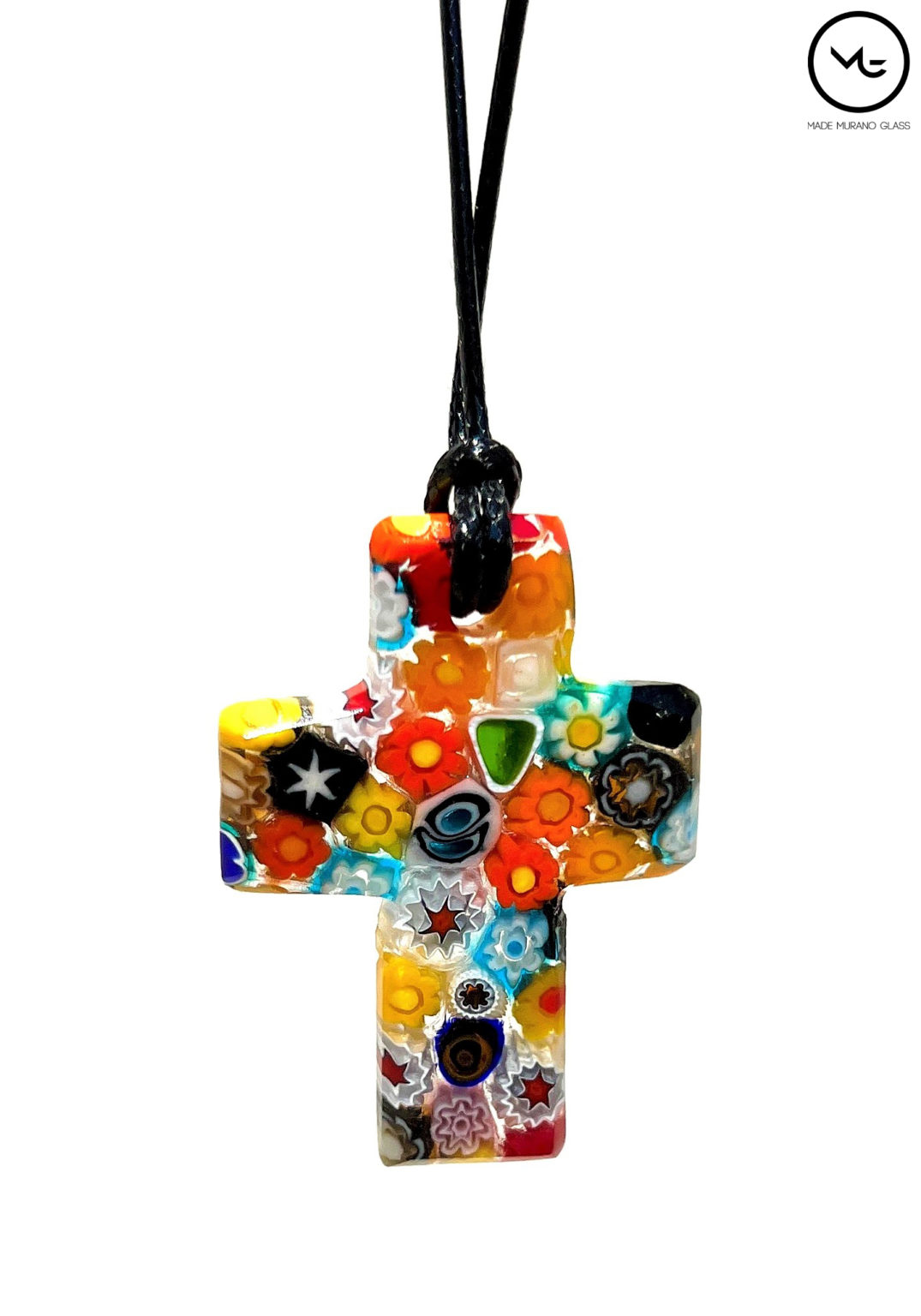Jesus Multicolored Murrina Millefiori Crucifix Pendant in Murano