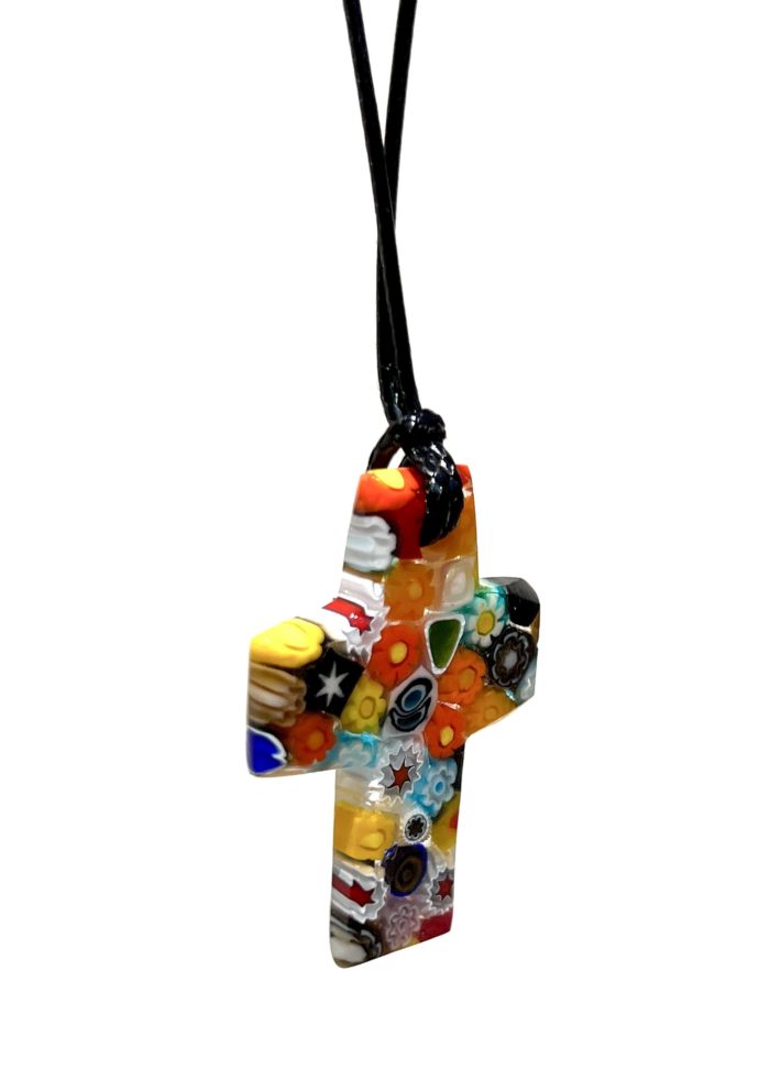 Jesus Multicolored Murrina Millefiori Crucifix Pendant in Murano