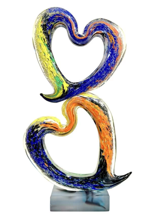 Amor - Multicolored Murano Glass Sculpture With Two Hearts