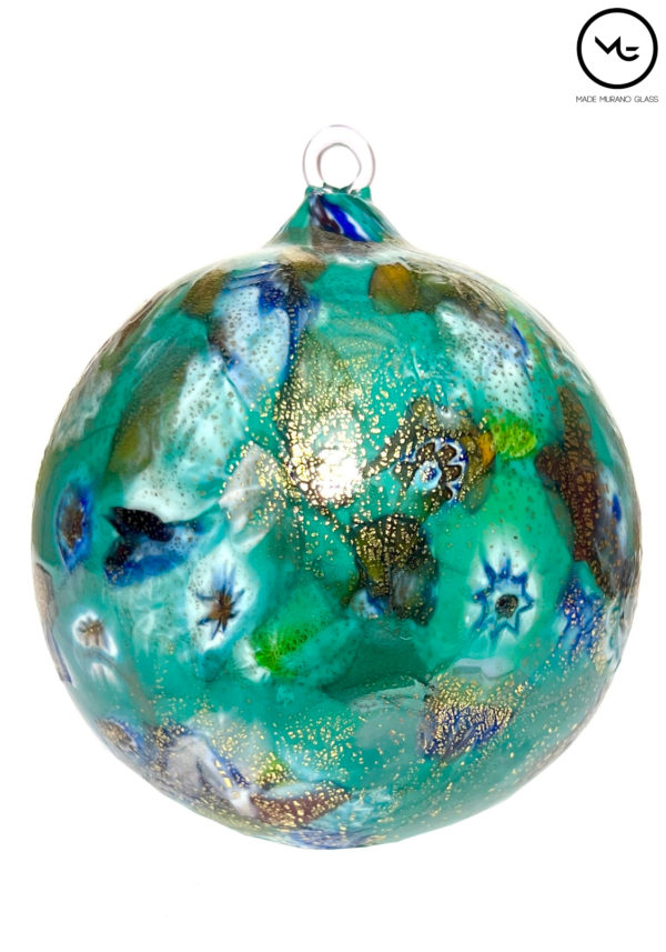 Spakada - Light Blue Murano Glass Xmas Ball With Murrina Millefiori