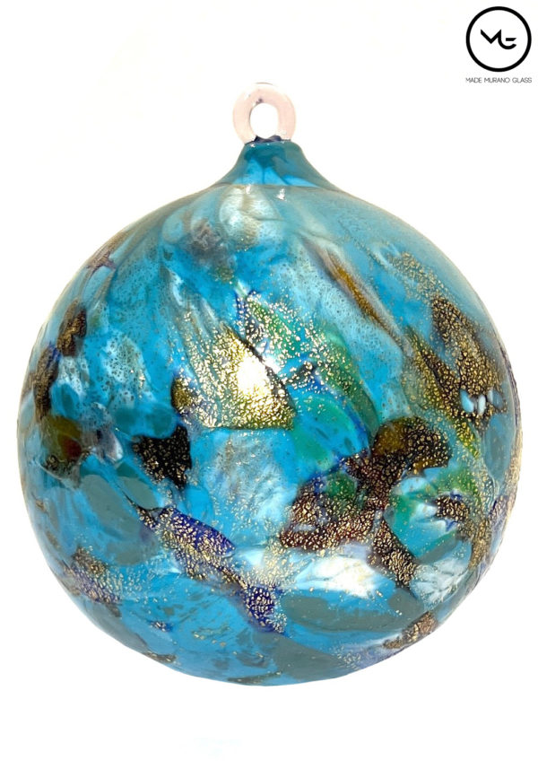Spakada - Light Blue Murano Glass Xmas Ball With Murrina Millefiori