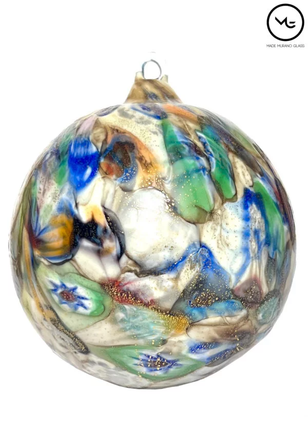 Spakada - Light Blue Murano Glass Xmas Ball With Murrina Millefiori