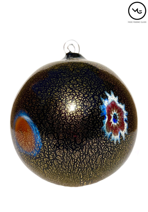 Murinona - Black Murano Glass Xmas Ball With Murrina Millefiori