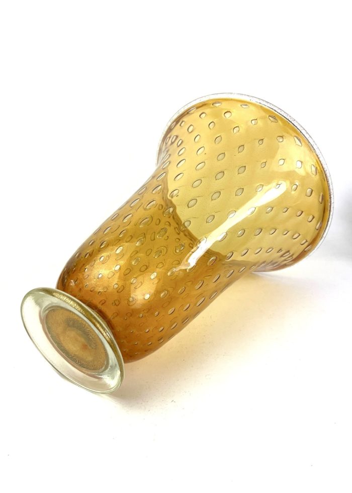 Boset Amber Murano Glass Vase With Gold 24kt Made Murano Glass