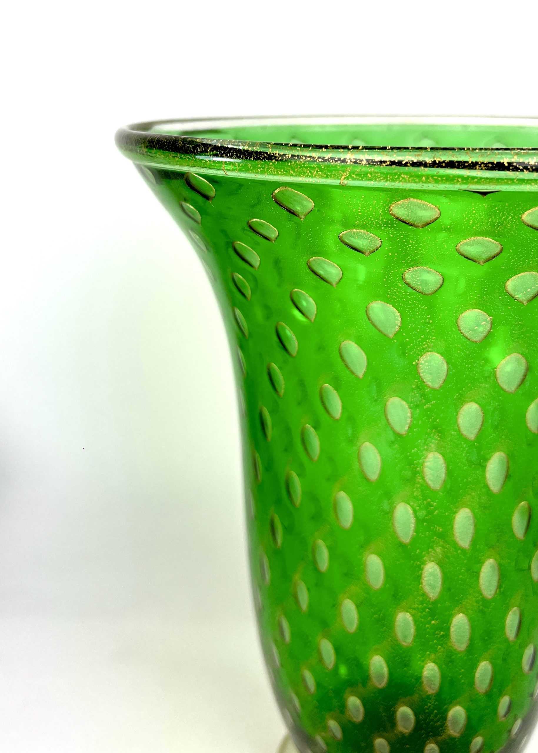 Boset Green Murano Glass Vase With Gold 24kt Made Murano Glass