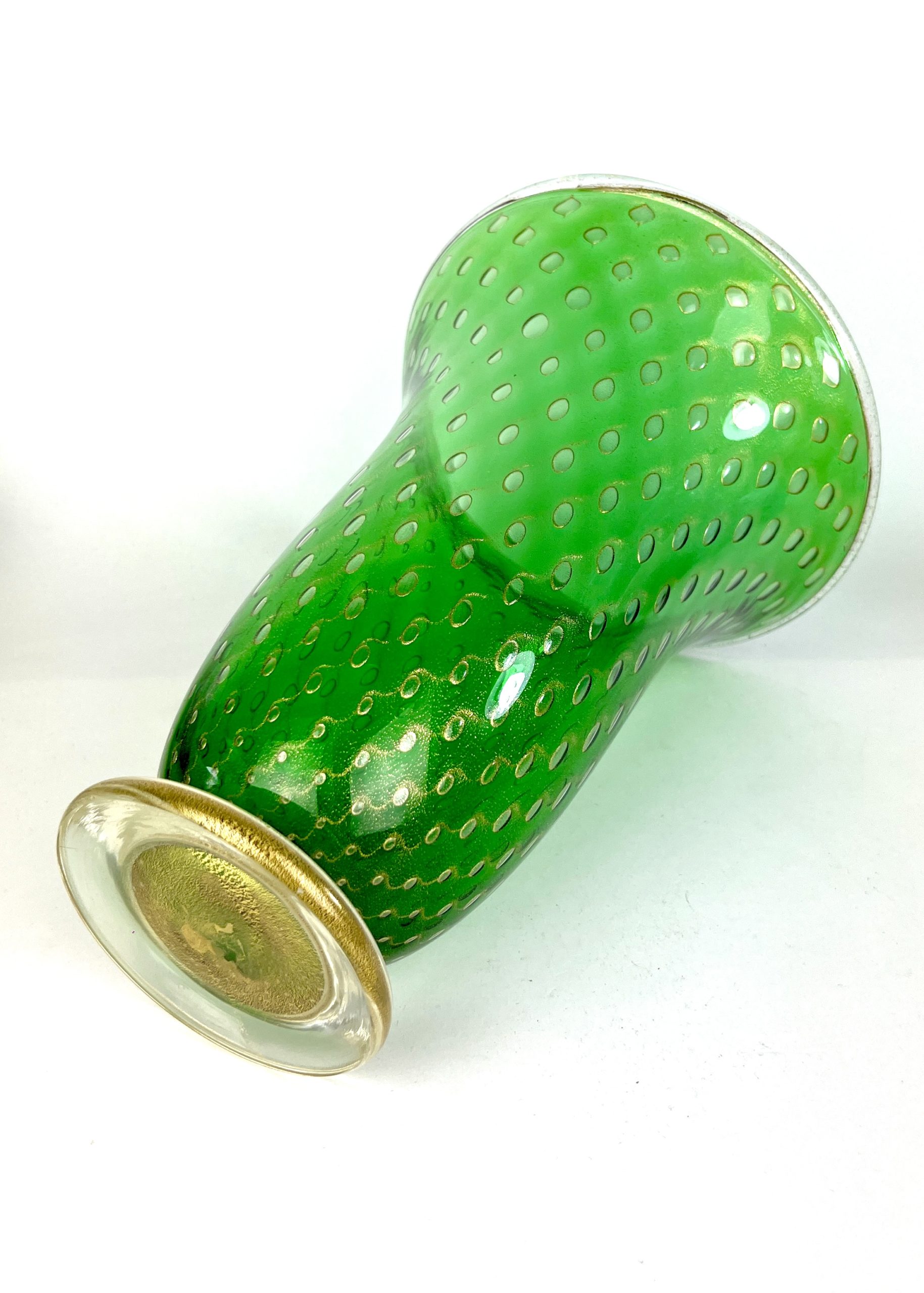 Boset - Green Murano Glass Vase With Gold 24kt - Made Murano