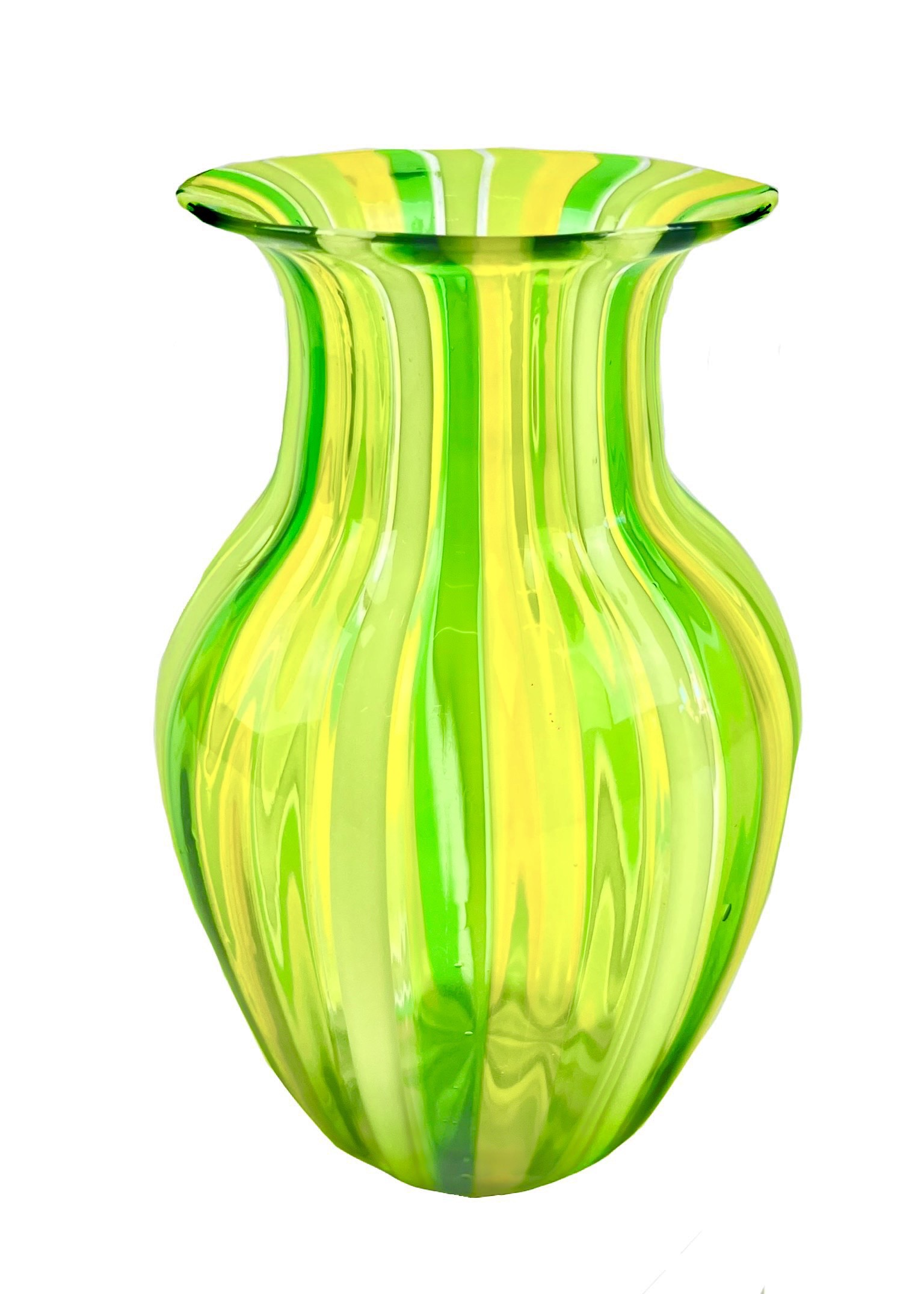 工芸品 Murano Glass Vase (Green & Yellow) Dissette - Green Murano Glass Vase 