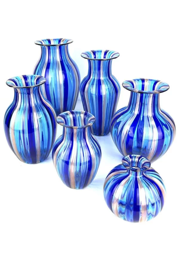 Miramare - Set Of Six Blue Murano Glass Vases "Maratea"