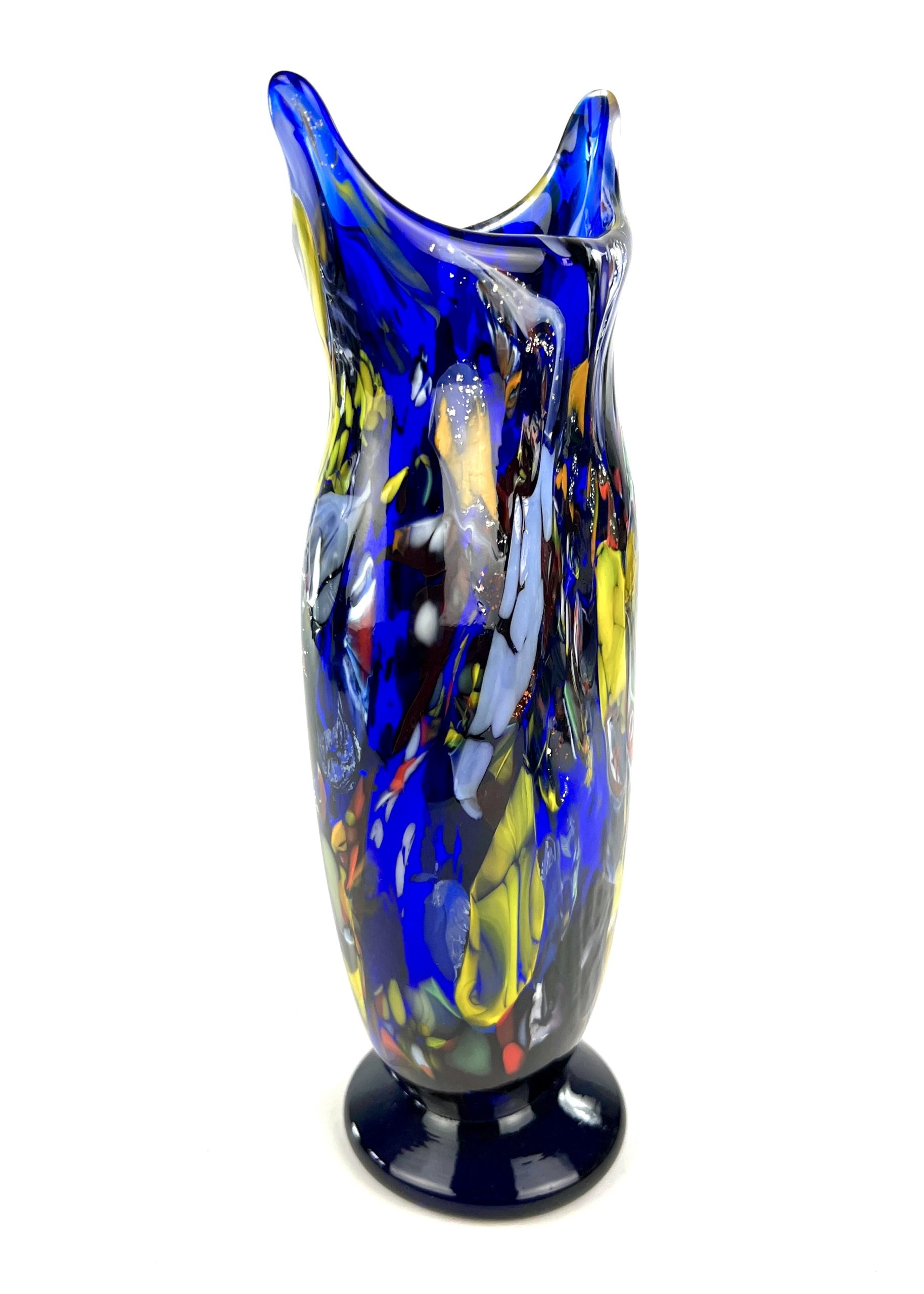 工芸品 Murano Glass Vase (Blue & Yellow) Mid-Century Modern Italian Blue & yellow Murano Glass Vase