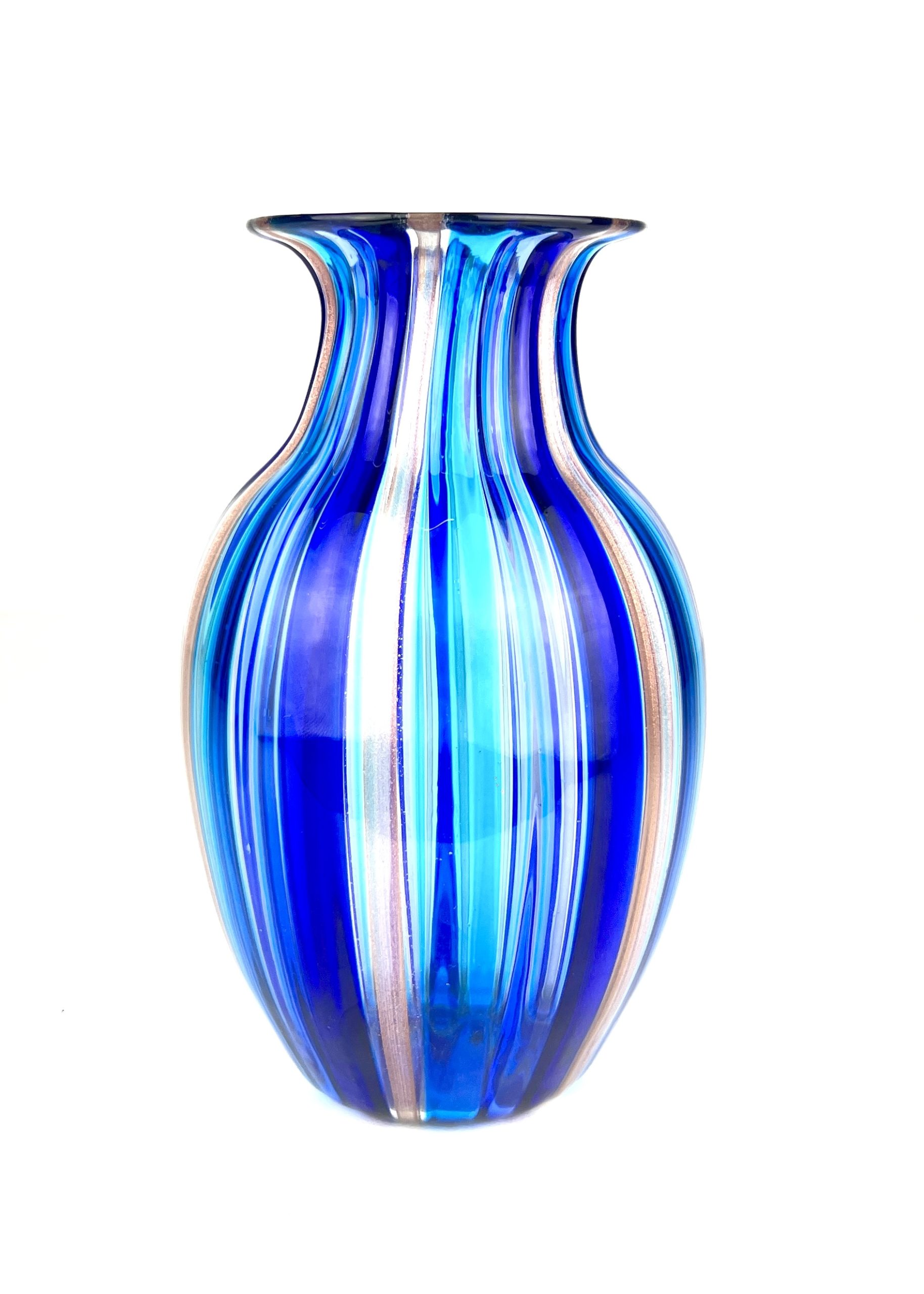 工芸品 Murano Glass Vase (Blue & Yellow) Vintage Yellow & Blue Murano Glass Vase by Paolo Venini