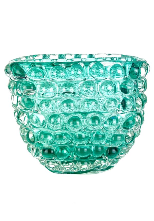 Perth - Marine Green Murano Glass Vase With "Bugne"